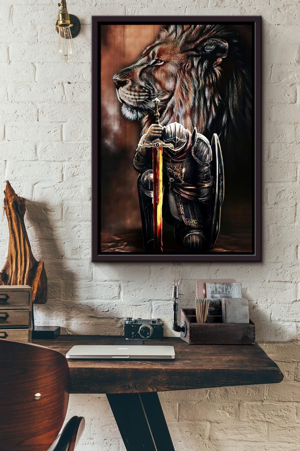 Christian Lion Warrior Lion Of Judah Christian Home Wall Decor Framed Canvas - Image 3