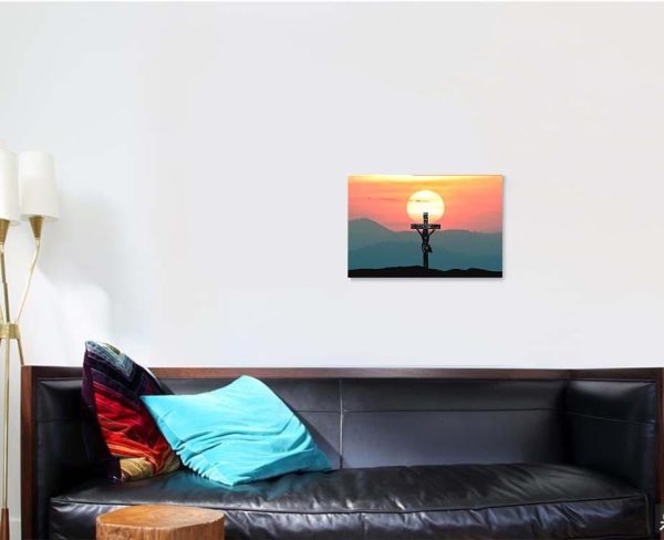 Silhouette Jesus Cross Over Sunset On 1 Jesus Christian Premium Multi Canvas Prints, Multi Piece Panel Canvas Luxury Gallery Wall Fine Art Print - Image 2