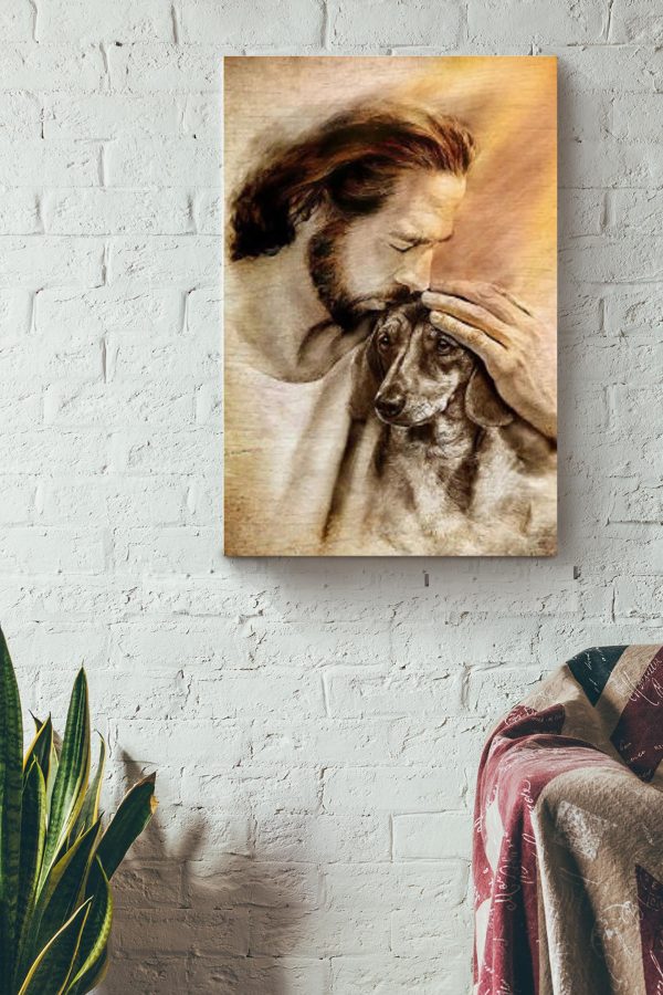 Golden Retriever Take Jesus Hand Vertical Christian For Canvas Framed Prints, Canvas Paintings - Image 2