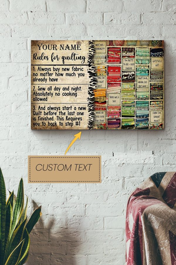 Rules For Quilting Personalized Canvas Gift For Quilting Room Decor Bedroom Decor Canvas Gallery Painting Wrapped Canvas Framed Prints, Canvas Paintings - Image 2