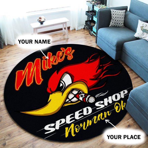 Personalized Speed Shop Hot Rod Round Mat Round Floor Mat Room Rugs Carpet Outdoor Rug Washable Rugs