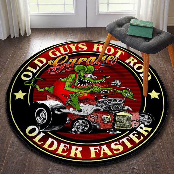 Old Guys Garage Hot Rod Round Mat Round Floor Mat Room Rugs Carpet Outdoor Rug Washable Rugs