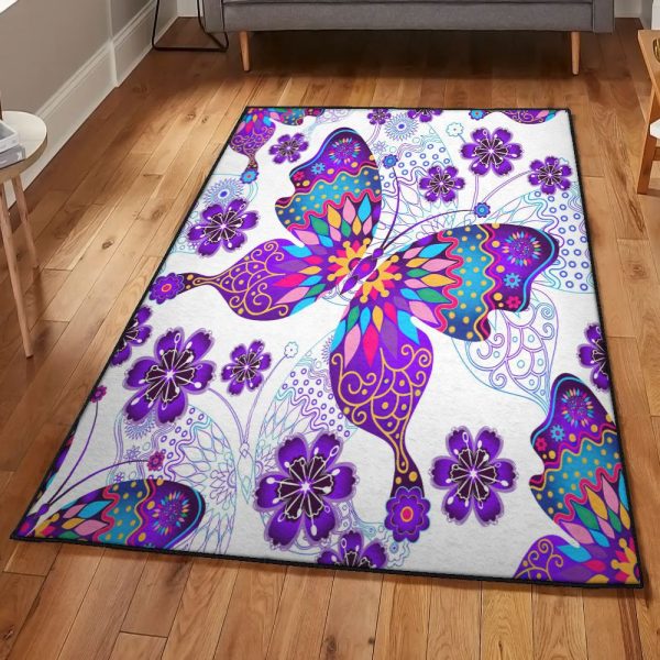 Comfort Color Large Colorful Butterfly Rug Rectangle Rugs Washable Area Rug Non-Slip Carpet For Living Room Bedroom