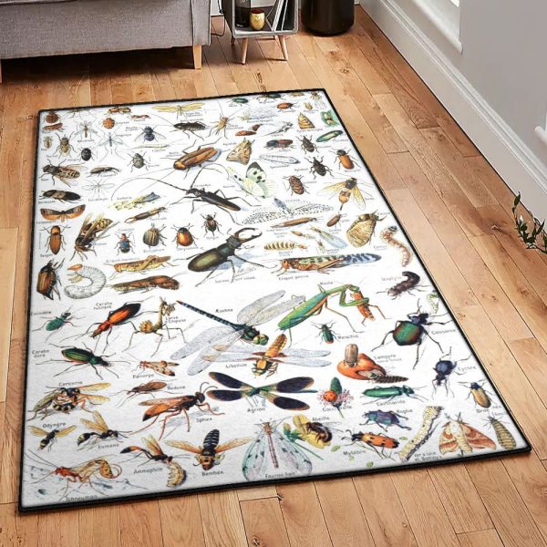 Beetles Bedroom Rugs Insects Rug Rectangle Rugs Washable Area Rug Non-Slip Carpet For Living Room Bedroom