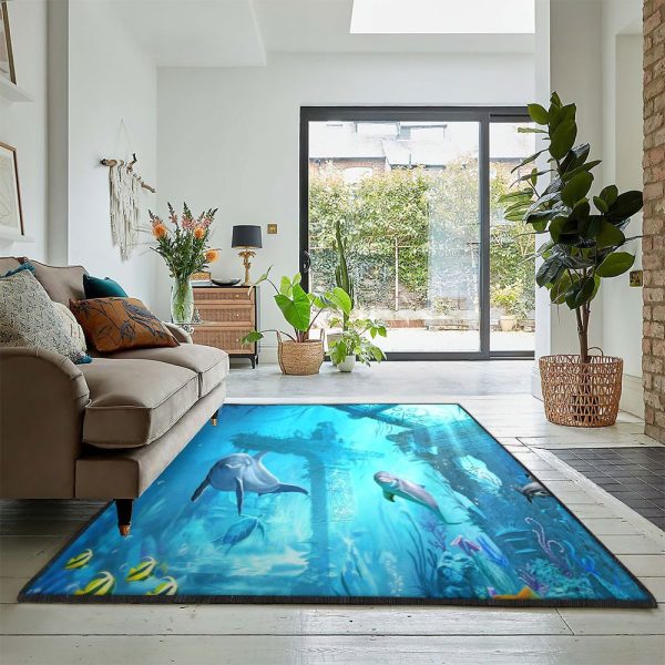 Dolphin Carpet Dolphins Rug Rectangle Rugs Washable Area Rug Non-Slip Carpet For Living Room Bedroom