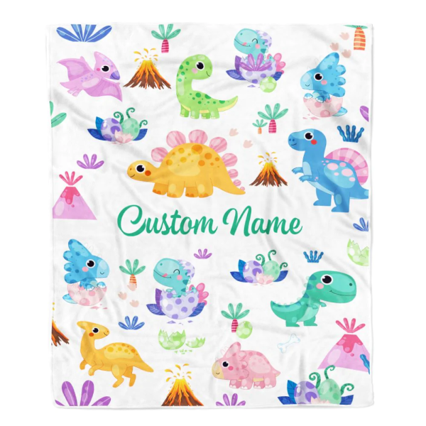 Personalized Dinosaur Baby Blanket With Name Custom Green T Rex For Bo