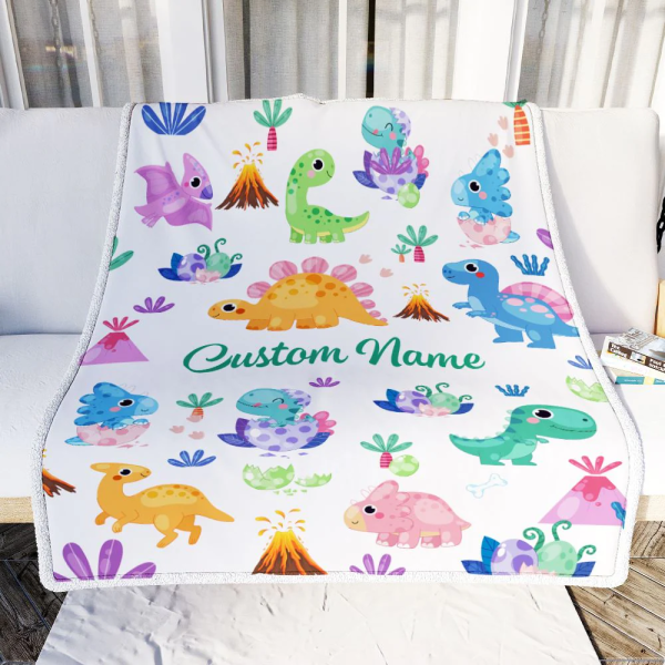 Personalized Dinosaur Baby Blanket With Name Custom Green T Rex For Bo - Image 4