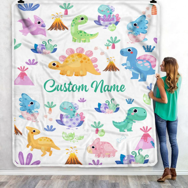 Personalized Dinosaur Baby Blanket With Name Custom Green T Rex For Bo - Image 6