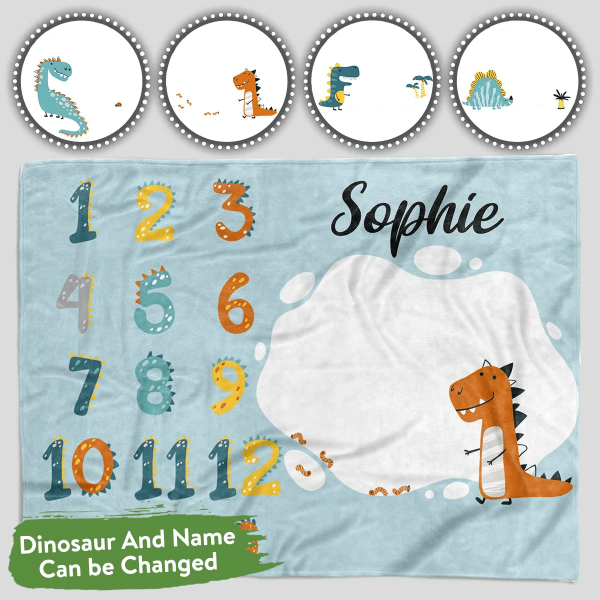 Personalized Baby Blankets , Dinosaur baby blanket Blue color for boy