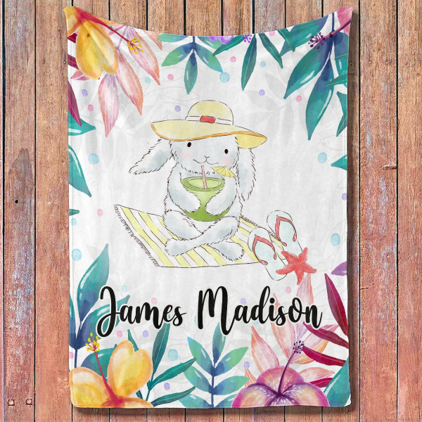 Personalized Baby Blankets with name, Bunny, Bear baby blanket Floral - Image 2