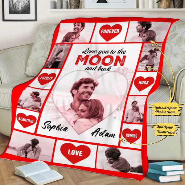 Personalized I Love You To The Moon And Back Photo Blanket Custom Gift