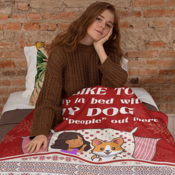 I like To Stay In Bed With My Dog, Dog Mom/Dad Blanket, Gift For Birth - Image 4