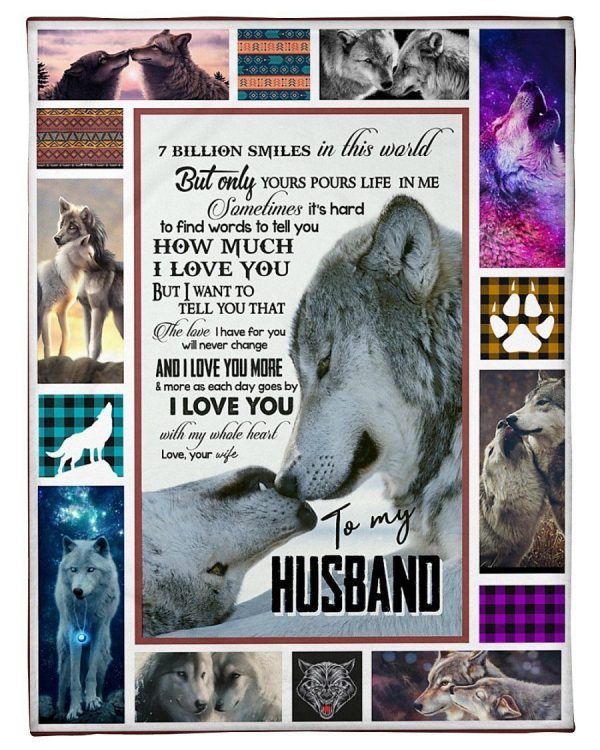 Couple Wolves To My Husband How Much I Love You Fleece Blanket