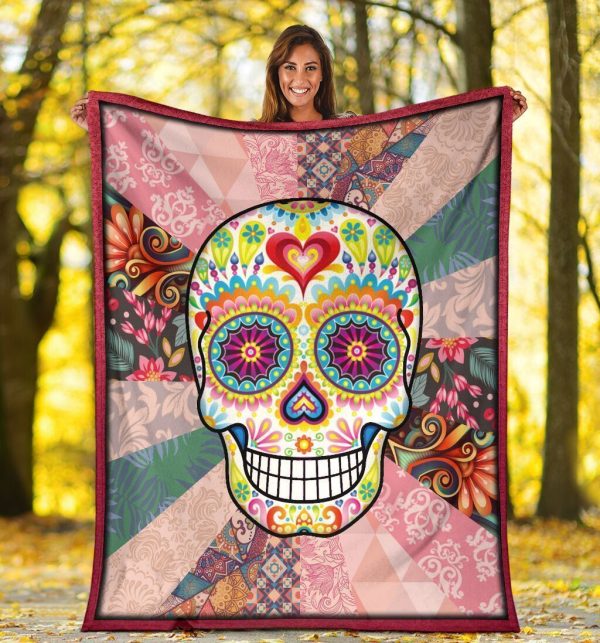 Sugar Skull Hippie Skeleton Soft Fleece Blanket