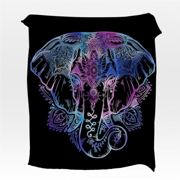 Black Bohemian Elephant Printed Fleece Blanket - Image 4