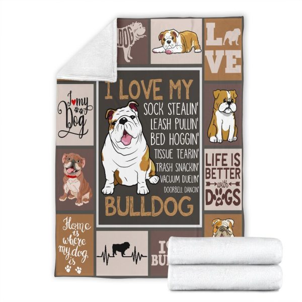 English Bulldog I Love My Sock Stealin' Bulldog Fleece Blanket - Image 7