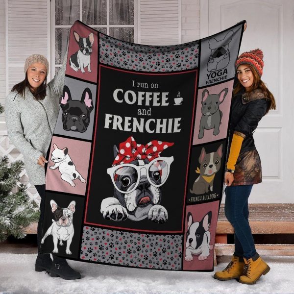 I Run On Coffee And Frenchie French Bulldog Dog Fleece Blanket - Image 2