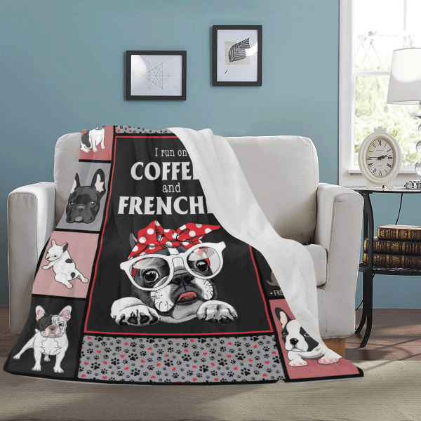 I Run On Coffee And Frenchie French Bulldog Dog Fleece Blanket - Image 3