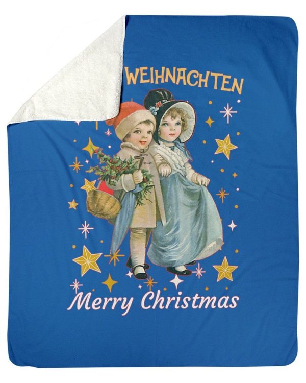 Frohe Weihnachten German Vintage Christmas Gift Fleece Blanket - Image 5