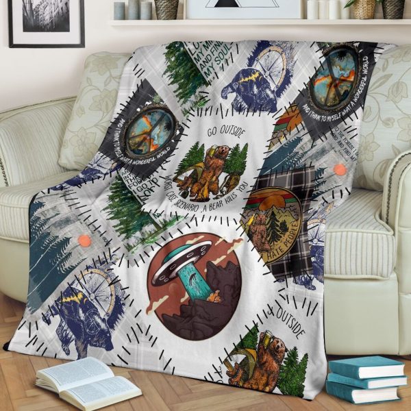 Go Outside Worst Case Scenario A Bear Kills You Camping Fleece Blanket - Image 3