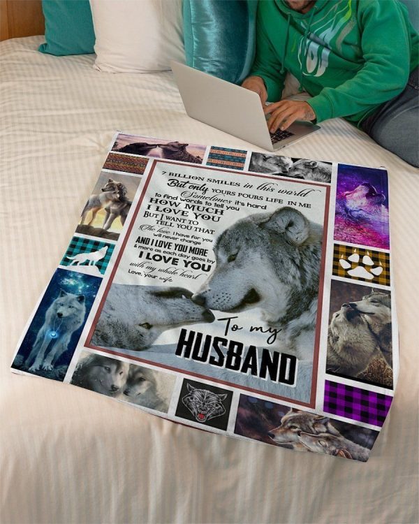 Couple Wolves To My Husband How Much I Love You Fleece Blanket - Image 2