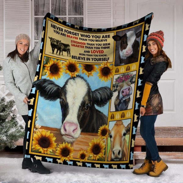 Never Forget Who You Are 3d Cow Farming Sunflower Fleece Blanket - Image 2