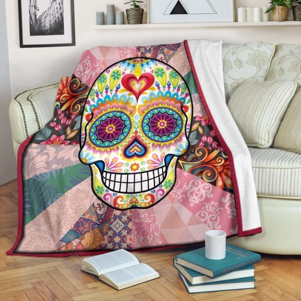 Sugar Skull Hippie Skeleton Soft Fleece Blanket - Image 2