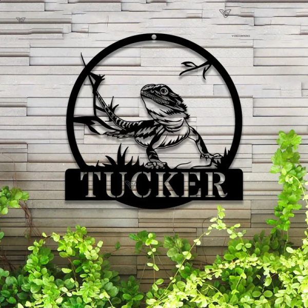 Custom Lizard Metal Wall Art Led Lights, Bearded Dragon Metal Name Sig - Image 4