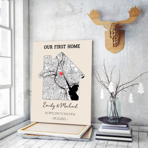 Custom Home Map Print, First Time Home Buyer, Personalized Housewarming Gift, First Home Map, Our First Home, Our Home Map, Coordinates Map