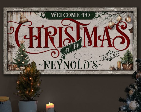 here Canvas Family Christmas Sign | Personalized Welcome Christmas Decor Sign | Rustic Christmas Sign | Farmhouse Christmas | Large Canvas | Large Metal - Image 2