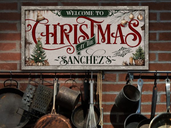 here Canvas Family Christmas Sign | Personalized Welcome Christmas Decor Sign | Rustic Christmas Sign | Farmhouse Christmas | Large Canvas | Large Metal - Image 3