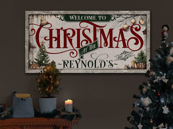 here Canvas Family Christmas Sign | Personalized Welcome Christmas Decor Sign | Rustic Christmas Sign | Farmhouse Christmas | Large Canvas | Large Metal