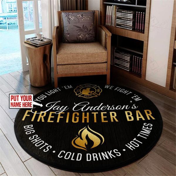 Personalized Firefighter Living Room Round Mat Circle Rug