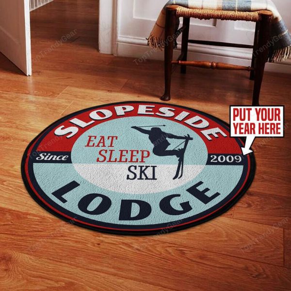 Personalized Slopeside Lodge Living Room Round Mat Circle Rug - Image 2