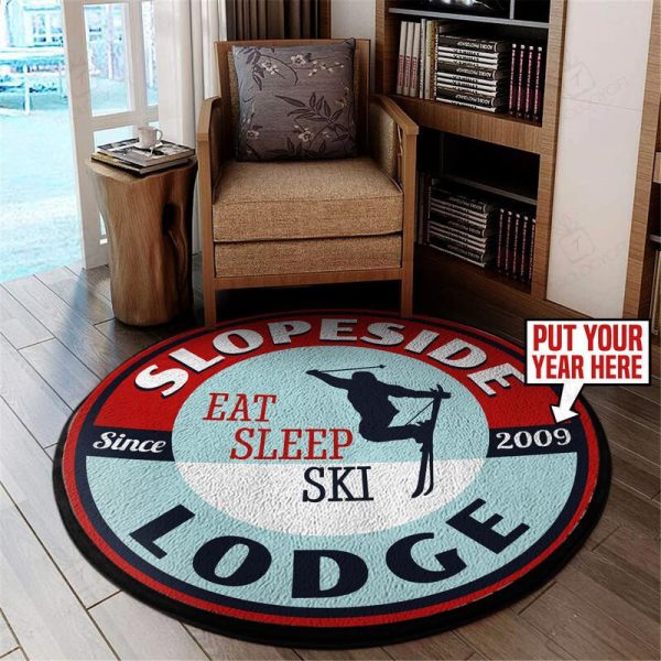 Personalized Slopeside Lodge Living Room Round Mat Circle Rug